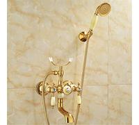 GGYTMQL Rubinetti per vasca da bagno in oro Rubinetto miscelatore acqua calda e fredda Rubinetto antico Bagno antico Semplice Triplo Doccia Rubinetti Tutto Rame Stile Retrò, C (O)