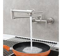 GGYTMQL Rubinetto a filler in pentola sia per il mixer di acqua fredda calda, pieghevole monte da cucina a parete commerciale ristorante lavello in ottone 3 manici a 2 fori braccio swing a doppia