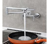 GGYTMQL Rubinetto a filler in pentola sia per il mixer di acqua fredda calda, pieghevole monte da cucina a parete commerciale ristorante lavello in ottone 3 manici a 2 fori braccio swing a doppia