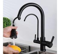 GGYTMQL Rubinetto da cucina a 3 vie con multifunzione in ottone spray per estrarre il lavandino cucina per acqua calda e fredda ne-nera (Chrome)