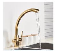 GGYTMQL Rubinetto da cucina bianco a 3 vie per depurazione a doppia uscita dell'acqua, filtro miscelatore per cucina a doppia maniglia (beige con puntini)