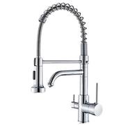 GGYTMQL Rubinetto da cucina con acqua potabile a 360 ° rotazione 2 modalità spray tira fuori lavello cucina a doppia maniglia del mixer per cucina fredda e acqua calda, nero (nichel spazzolato)