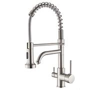 GGYTMQL Rubinetto da cucina con acqua potabile a 360 ° rotazione 2 modalità spray tira fuori lavello cucina a doppia maniglia del mixer per cucina fredda e acqua calda, nero (nichel spazzolato)