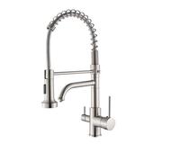 GGYTMQL Rubinetto per lavello da cucina cromato nichel rotazione purificata mixer freddo manico a doppia maniglia rubinetto a molla molla spazzere (nichel spazzolato)