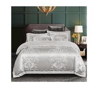 GGYTMQL Set da Letto a Quattro Pezzi Set di Piumini Queen Luxury Silky Silky Cotton Soft Trapunter Cover Solid Jacquard Bianchee Set di Cuscinetti con Foglio con Cerniera (Colore Grigio Chiaro,