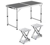 GGYTMQL Set da tavolo da campeggio con 2 sgabelli, altezza regolabile Picnic Picnic Picnic Piegatura portatile Airs in alluminio sgabelli per Kiten Outdoor Garden BBQ BBQ BBQ