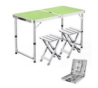 GGYTMQL Set di 3 sgabelli pieghevoli da campeggio con tavolo regolabile in altezza, tavolo da picnic portatile pieghevole con 2 sgabelli per barbecue e feste in giardino