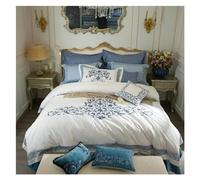 GGYTMQL Set di Biancheria da Letto a Quattro Pezzi Bianco di Ricamo di Lusso in Cotone Egiziano Bianco 4pcs King Venne Size Fele copripiumini COPERTHCASE BEDOWCASE BETTO di Quattro PIETRI, Set da