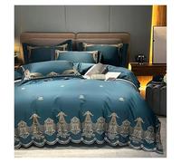 GGYTMQL Set di Biancheria da Letto a Quattro Pezzi Blue Boho Duvet Double Queen King 4pcs Chic Ricamato Ricamato in Cotone Egiziano per lettiera Morbida Coperta di Copertura Foglio di Cuscinetti