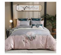 GGYTMQL Set di Biancheria da Letto Ricamato in Stile Cinese 300 TC Copertina Piumino di Uccelli in Cotone Egiziano Set da 4 Pezzi, Set di Biancheria da Letto