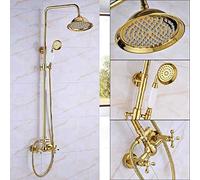 GGYTMQL Set doccia Sistema doccia dorato Set doccia rubinetto monocomando a 3 vie Doccia a pioggia da 8 pollici con doccetta a cascata Beccuccio Vasca da bagno Sistema doccia, rubinetto dorato A