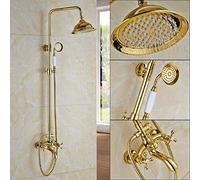 GGYTMQL Set doccia Sistema doccia dorato Set doccia rubinetto monocomando a 3 vie Doccia a pioggia da 8 pollici con doccetta a cascata Beccuccio Vasca da bagno Sistema doccia, rubinetto dorato A