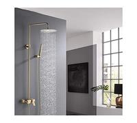 GGYTMQL Sistema doccia a pioggia spazzolato oro doccia Combo Set esposto bagno doccia rubinetto Set con soffione doccia a pioggia da 25,4 cm, dou