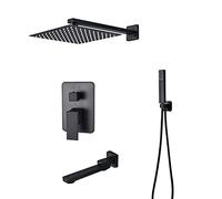 GGYTMQL Sistema doccia con beccuccio per vasca, set rubinetto doccia a parete con soffione doccia a pioggia da 25 cm, set soffione doccia portatile, miscelatore per vasca da bagno nero, C, C