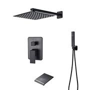 GGYTMQL Sistema doccia con beccuccio per vasca, set rubinetto doccia a parete con soffione doccia a pioggia da 25 cm, set soffione doccia portatile, miscelatore per vasca da bagno nero, C, C