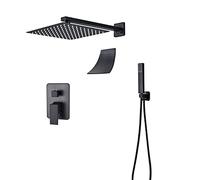 GGYTMQL Sistema doccia con beccuccio per vasca, set rubinetto doccia a parete con soffione doccia a pioggia da 25 cm, set soffione doccia portatile, miscelatore per vasca da bagno nero, C, C