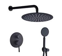 GGYTMQL Sistema doccia, set doccia con soffione doccia a pioggia da 30,5 cm e soffione doccia a parete, set doccia di lusso nero opaco di alta qualità