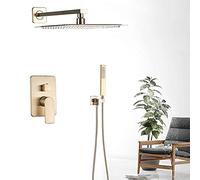 GGYTMQL Sistema doccia spazzolato per bagno in oro set di doccia con pioggia soffitta a pioggia a manico singolo rubinetto da doccia per bagno montato per bagno set di acqua, testa da 10 pollici