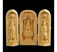 GGYTMQL Statue di Buddha meditando per Decorazioni per la casa, Ornamento di bosso, Medicina Buddha Buddha Shakyamuni Amitabha Buddhismo Religioso, Feng Shui Tre Decorazioni Artigianali in Legno a