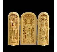 GGYTMQL Statue di Buddha meditando per Decorazioni per la casa, Ornamento di bosso, Medicina Buddha Buddha Shakyamuni Amitabha Buddhismo Religioso, Feng Shui Tre Decorazioni Artigianali in Legno a