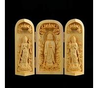GGYTMQL Statue di Buddha meditando per Decorazioni per la casa, Ornamento di bosso, Medicina Buddha Buddha Shakyamuni Amitabha Buddhismo Religioso, Feng Shui Tre Decorazioni Artigianali in Legno a