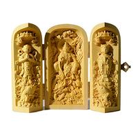 GGYTMQL Statue di Buddha meditando per Decorazioni per la casa, Ornamento di bosso, Medicina Buddha Buddha Shakyamuni Amitabha Buddhismo Religioso, Feng Shui Tre Decorazioni Artigianali in Legno a