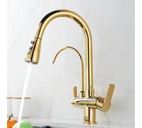 GGYTMQL Tocchi di cucina a 3 vie con spray estraibile, rubinetto della cucina in ottone in ottone bere il lavello dell'acqua per acqua 3 in 1 lavello da cucina-oro (bianco)