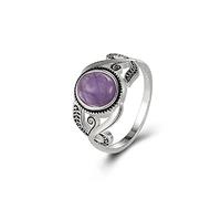 GGYTMQL Vintage 925 Silver Purple Ametista Ring Donne Natural Gemstone Birthstone Dichiarazione Ring Eternity Eternity Anello nuziale Anello nuziale Cristalli di guarigione Anello per la sua banda