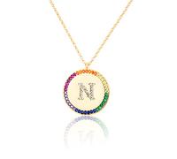 GGYTMQL Zirconio intarsiato Piatto 26 Lettere AZ Collana per Donne Rotonde Cristallo Arcobaleno a Pendente zircone zircone Gioielli cristiani