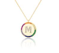GGYTMQL Zirconio intarsiato Piatto 26 Lettere AZ Collana per Donne Rotonde Cristallo Arcobaleno a Pendente zircone zircone Gioielli cristiani