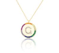 GGYTMQL Zirconio intarsiato Piatto 26 Lettere AZ Collana per Donne Rotonde Cristallo Arcobaleno a Pendente zircone zircone Gioielli cristiani