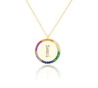 GGYTMQL Zirconio intarsiato Piatto 26 Lettere AZ Collana per Donne Rotonde Cristallo Arcobaleno a Pendente zircone zircone Gioielli cristiani