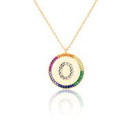GGYTMQL Zirconio intarsiato Piatto 26 Lettere AZ Collana per Donne Rotonde Cristallo Arcobaleno a Pendente zircone zircone Gioielli cristiani