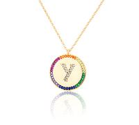 GGYTMQL Zirconio intarsiato Piatto 26 Lettere AZ Collana per Donne Rotonde Cristallo Arcobaleno a Pendente zircone zircone Gioielli cristiani