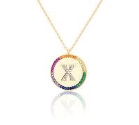 GGYTMQL Zirconio intarsiato Piatto 26 Lettere AZ Collana per Donne Rotonde Cristallo Arcobaleno a Pendente zircone zircone Gioielli cristiani