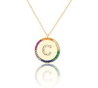 GGYTMQL Zirconio intarsiato Piatto 26 Lettere AZ Collana per Donne Rotonde Cristallo Arcobaleno a Pendente zircone zircone Gioielli cristiani