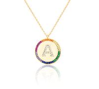 GGYTMQL Zirconio intarsiato Piatto 26 Lettere AZ Collana per Donne Rotonde Cristallo Arcobaleno a Pendente zircone zircone Gioielli cristiani