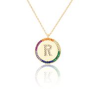 GGYTMQL Zirconio intarsiato Piatto 26 Lettere AZ Collana per Donne Rotonde Cristallo Arcobaleno a Pendente zircone zircone Gioielli cristiani