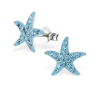 GH1a, orecchini con cristallo di acquamarina, a forma di stella marina, in vero argento Sterling 925, ideale per ragazza, bambina