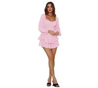 GHAKKE 2023 Tute Eleganti Tinta Unita da Donna Jumpsuits A Maniche Lunghe con Scollo Quadrato Rompers da Spiaggia con Pantaloni Corti (Color : Pink, Size : XL)