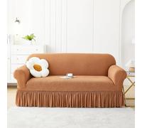 GHAKKE Eleganti Copridivani in Seersucker con Gonna A Balze Copridivani Elasticizzati in Jacquard Stile Rustico Protezione per Mobili per Poltrone Divani A Due Posti(Caramel,2 seaters(145-185cm))