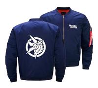 GHAYUCR Bomber Uomo Monst-er Hunt-er, Jacket Retrò Casual con Logo Collo Alto, Bomber Giubbino per le Mezze Stagioni, Colletto(Blue,3XL)
