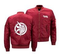 GHAYUCR Bomber Uomo Monst-er Hunt-er, Jacket Retrò Casual con Logo Collo Alto, Bomber Giubbino per le Mezze Stagioni, Colletto(Red,3XL)