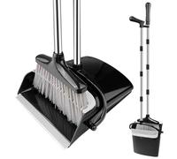 Ghazpmuk Set Scopa e Paletta Alta Verticale in Acciaio Inox - Paletta Richiudibile Con Denti a Pettine per Casa, Interni, Giardino - Broom and Dustpan Set