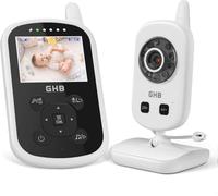 GHB Baby Monitor Video e Audio 2.4'', 950mAh Batteria, Visione Notturna | Comunicazione Bidirezionale, VOX, Monitoraggio Temperatura, Ninne Nanne