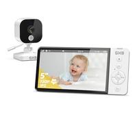 GHB Baby Monitor Video e Audio 5" 720P HD Telecamera Bambini con Schermo IPS 5000mAh VOX Visione Notturna Rilevamento della Temperatura
