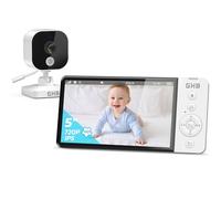 GHB Baby Monitor Video e Audio 5" Telecamera Neonato con Monitor IPS 5000mAh VOX, Visione Notturna, Rilevamento della Temperatura, Ninnananna