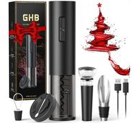 GHB Cavatappi Elettrico per Vino USB Ricaricabile, Apribottiglie Elettrico Professionale per Vino con Tagliacarte,Versatore,Tappo di Tenuta,Tappo per Vuoto Regalo Natale per Uomo,Papà,Amanti del vino