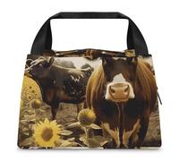 GHBNK Borsa per il pranzo da donna 3D Animal Brown Mucca carina borsa per il pranzo riutilizzabile isolato contenitore per il pranzo
