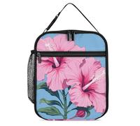 GHBNK Borsa termica per il pranzo, per donne e uomini, portatile, con due fiori di ibisco, riutilizzabile, borsa termica